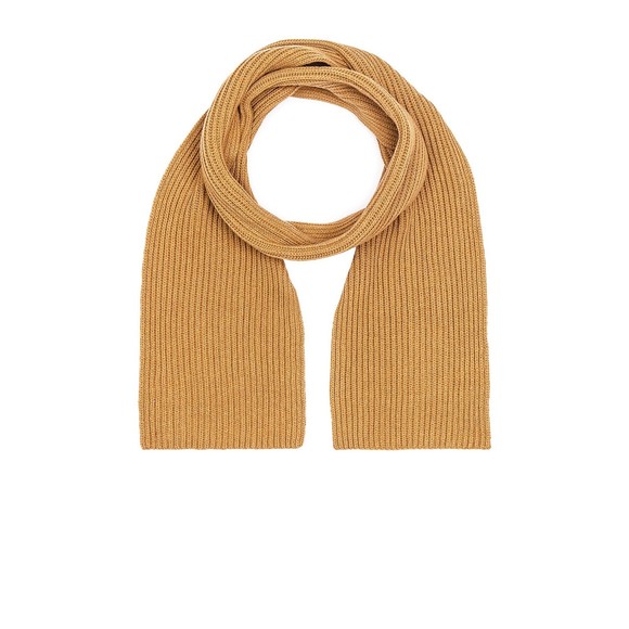 Ganni NWT Rib Knit Scarf Recycled Wool Ribbed Half Size Tan One Size New - Picture 11 of 11